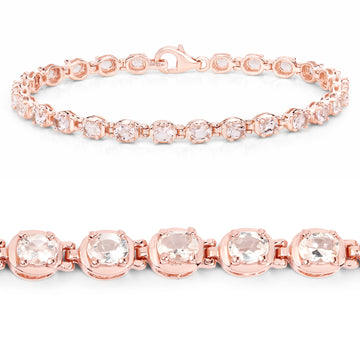 14K Rose Gold Plated 3.90 ct Genuine Morganite .925 Sterling Silver Bracelet